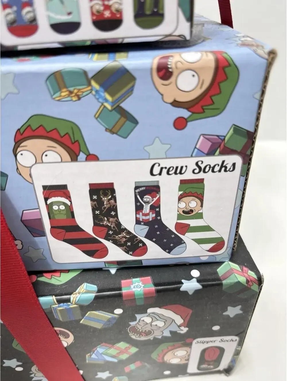 Rick and Morty Crew Socks Gift Set, 3-Tier Tower Box, Pre-Wrapped Christmas Box
